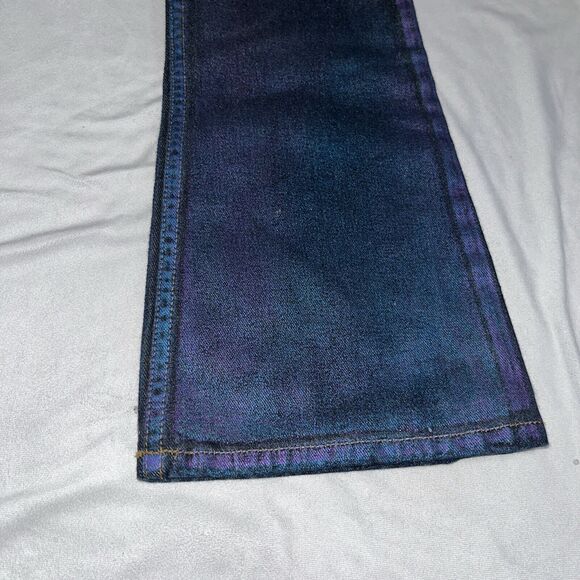 Deadstock Y2K LEI Low Waist Junior Sz 14 Multi Color Spray Painted Jeans Flare - Picture 3 of 16
